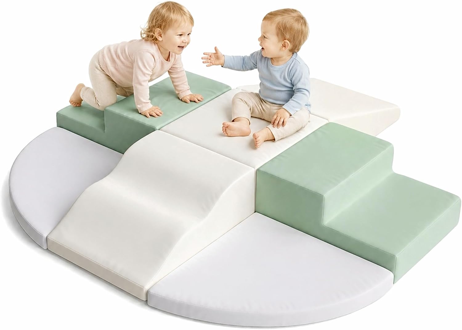 7-Piece Foam Climbing Blocks for Toddlers, Soft Play Climbing Toys Indoor, Baby Climbing Blocks Set for Crawling and Sliding, Safe Activity Play Set - Sage Green, Beige & Gray