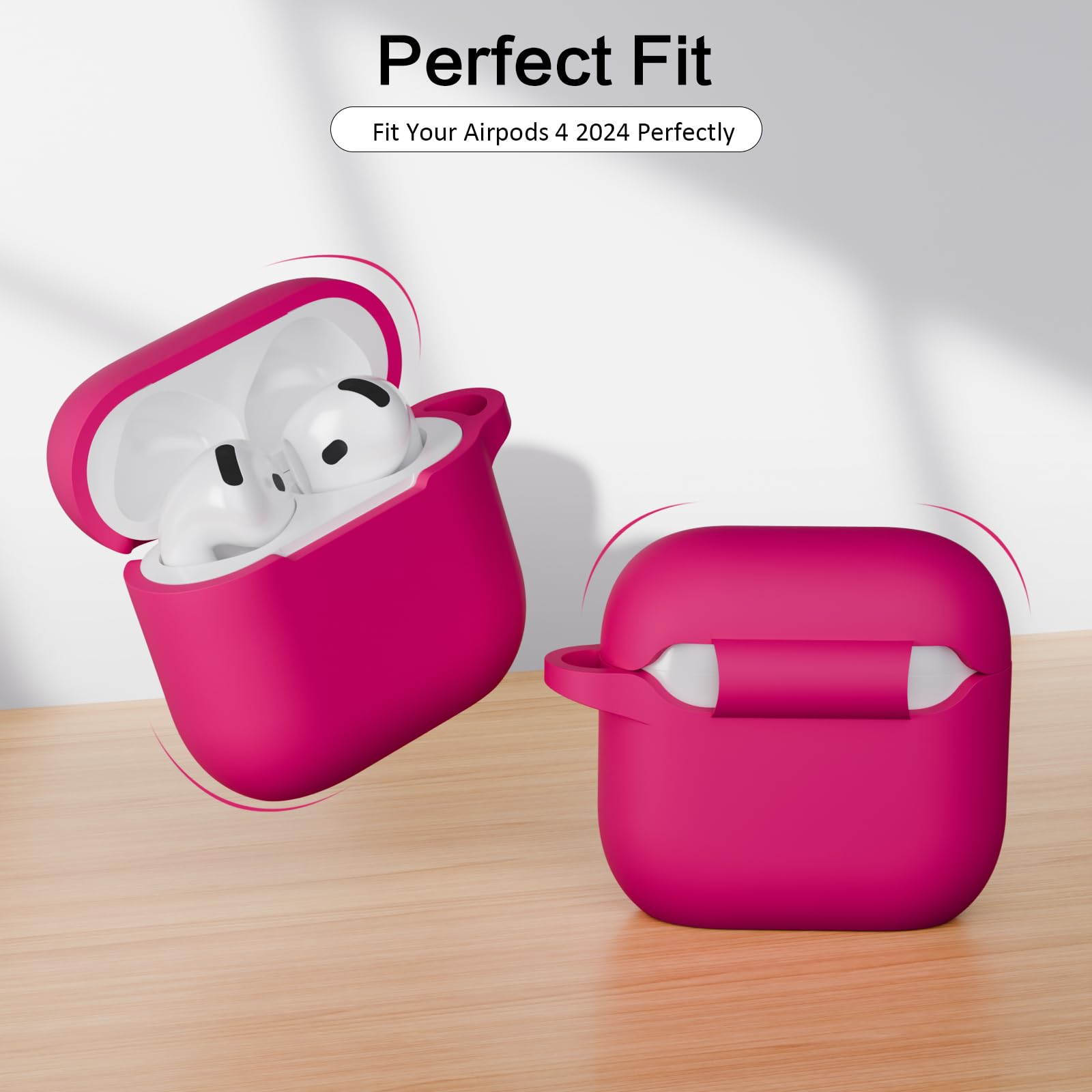 Compatibile con AirPods 4 Custodia Case Cover, Case Protettiva Antiurto Antiscivolo in Silicone per AirPods 4a Generazione (2024) (USB-C) Custodia con Moschettone, Rose Pink