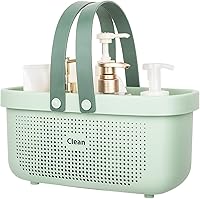 JiatuA Green Plastic Storage Basket with Silicone Handles - Portable Shower Caddy Organizer for Bathroom, Kitchen, Dorm, Bedroom 12.4x7x6.2"