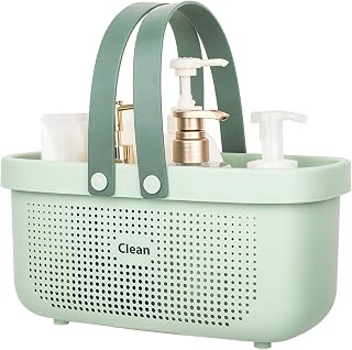 JiatuA Green Silicone Handle Shower Caddy Basket - Portable Plastic Storage Tote Organizer for Bathroom, Kitchen, Dorm, Stackable Bin