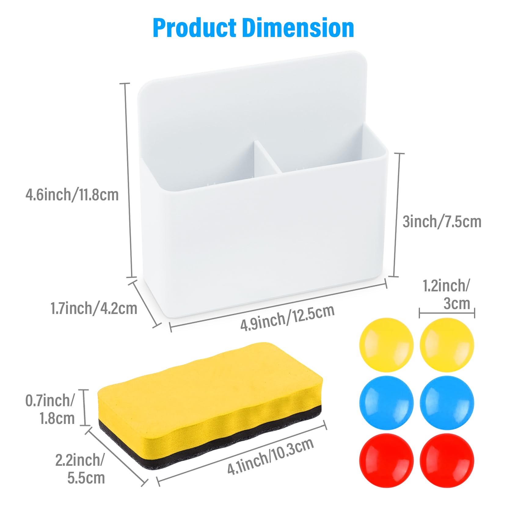 Keinlan 2Pcs Magnetic Pen Holder & Organizer for Whiteboard Office School Strong Magnet Back Adjustable Marker Holder with Eraser - Image 4