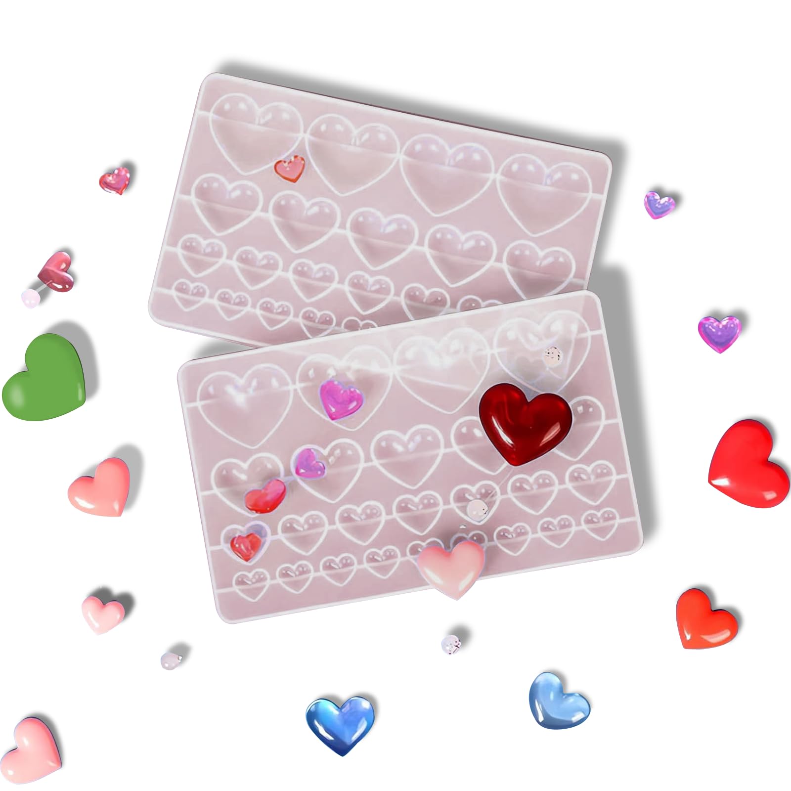 APKOL 2pcs Herzform Epoxidharz Formen Liebe Herz Schlüsselanhänger Silikonform Liebe Herz Schmuck Gussform für Valentinstag DIY Handwerk, Türvorhänge, Liebesgelee, Kerzenschmuck-4 Größen,25 Hohlraum