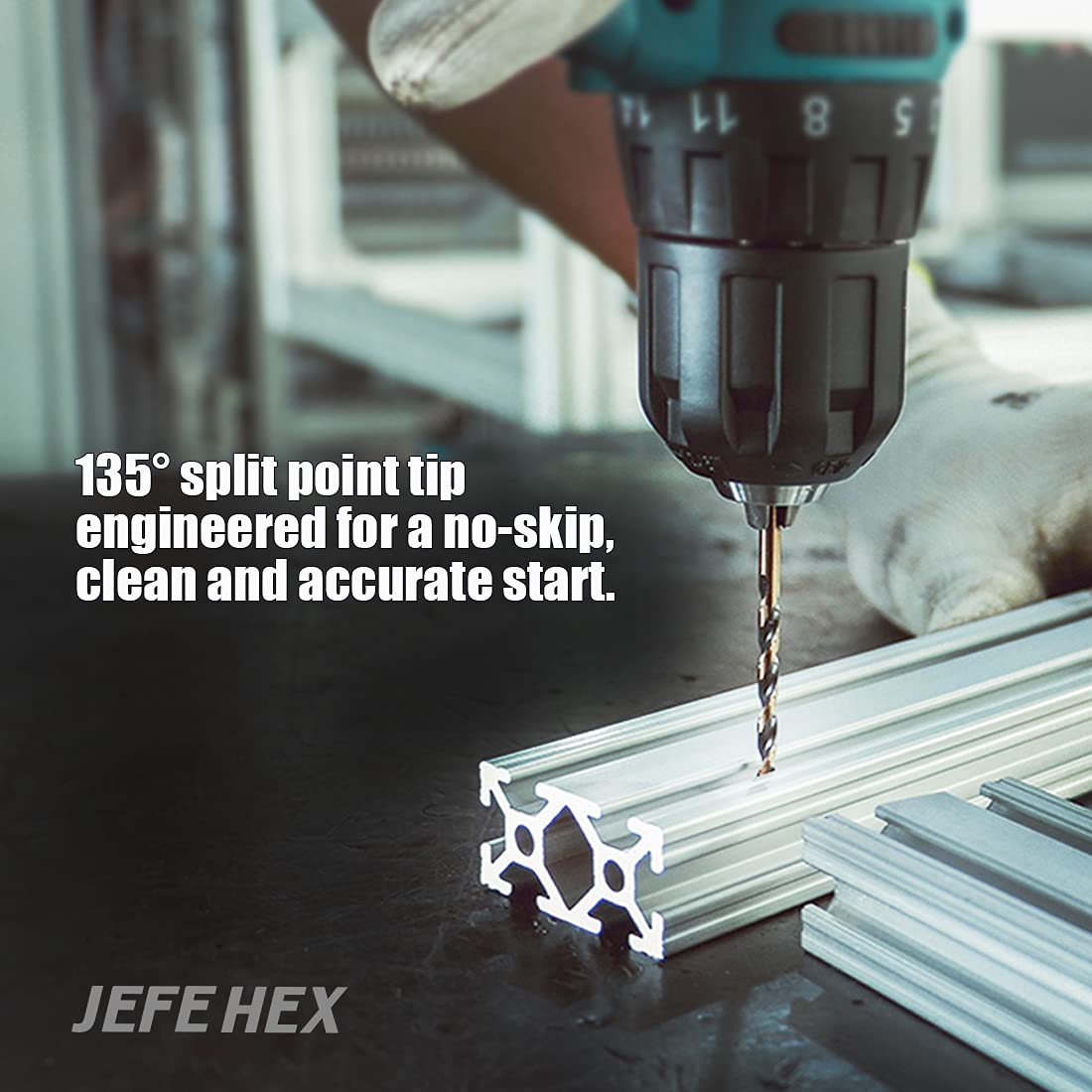 JEFE HEX 13 PCS High Speed Steel with 3-Flat Shanks, Black & Gold Coated, General Purpose Jobber Length Twist Drill Bit, 135 Degrees Split Point : Industrial & Scientific