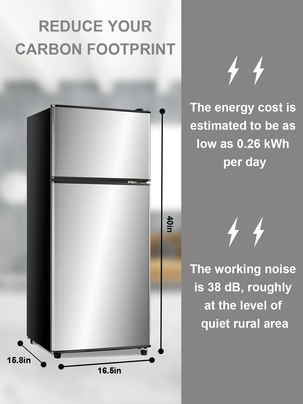 Krib Bling Refrigerator With Freezer 3.8 Cu.Ft With 7 Level Adjustable Thermostat Control 2 Door Lock Fresh Energy Saving Top-Freezer Compact Refrigerator Silver on Fridge.com - View 5