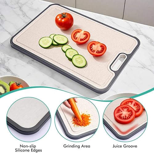 Miniatura 7 de UR CHOICE Tabla de cortar de titanio puro de 15.15 x 10.4 pulgadas, tabla de cortar reversible ligera con ranura para jugo, área de molienda de ajo,