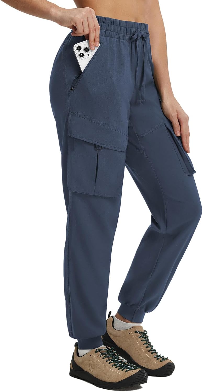 baleaf Women's Ripstop Hiking Pants with 6 Pockets Water Resistant Joggers Lightweight Quick Dry Elastic Waist Travel Pants