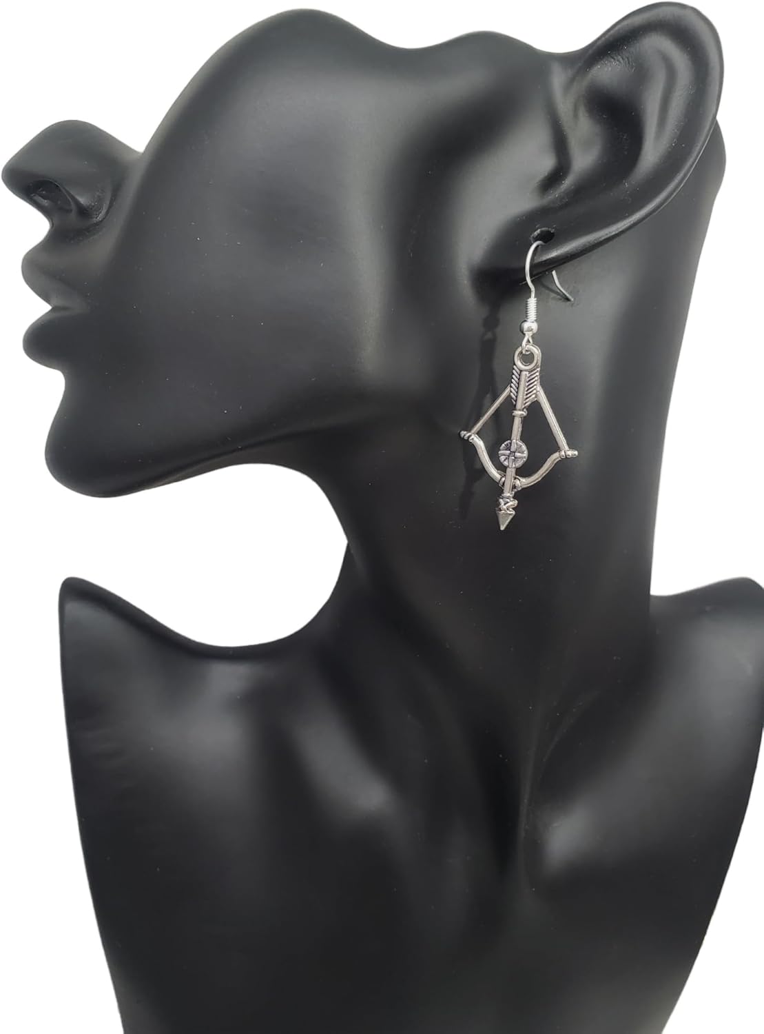 Crossbow Archer Charm Earrings, Handmade Antique Silver Bow and Arrow Archery Dangle Jewelry - Image 3