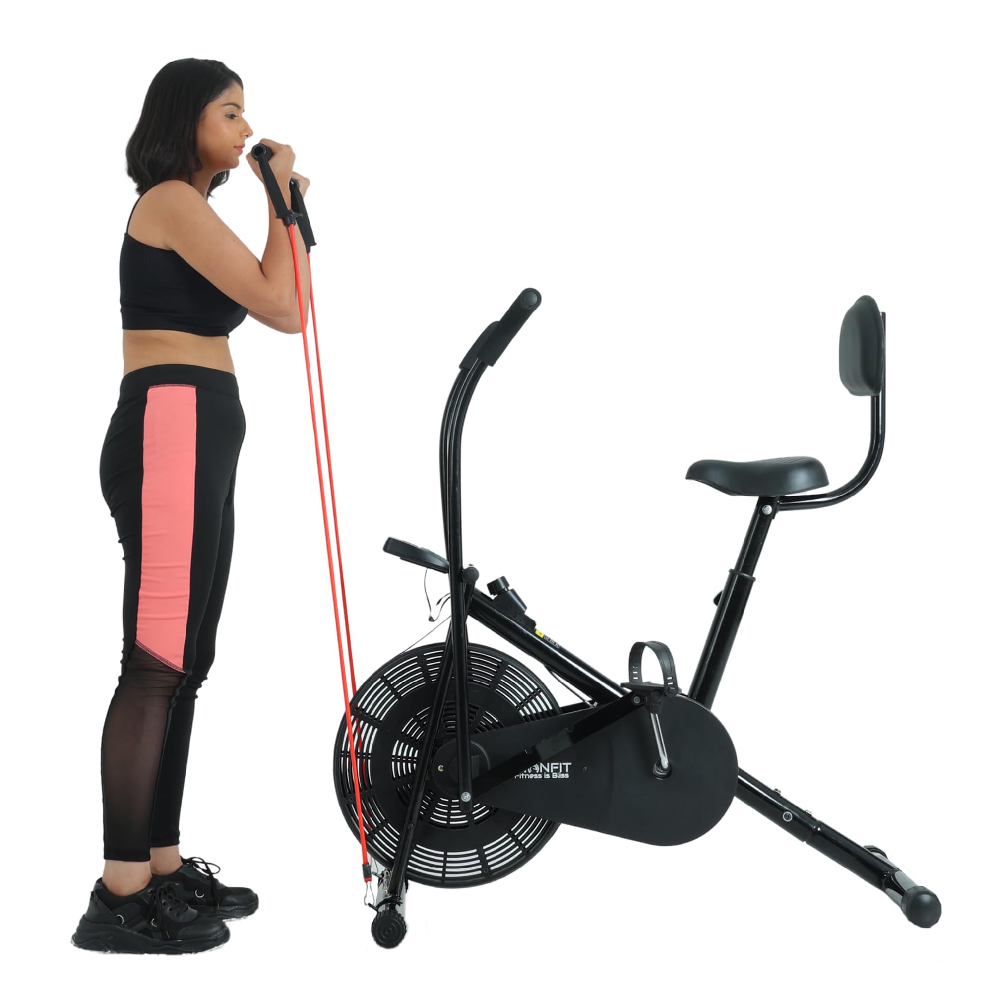BIONFIT Patented Design Gym Cycle for Home with Attached Resistance Band and Back Support Seat | Air Bike for Cardio & Weight Loss Exercise-image-24