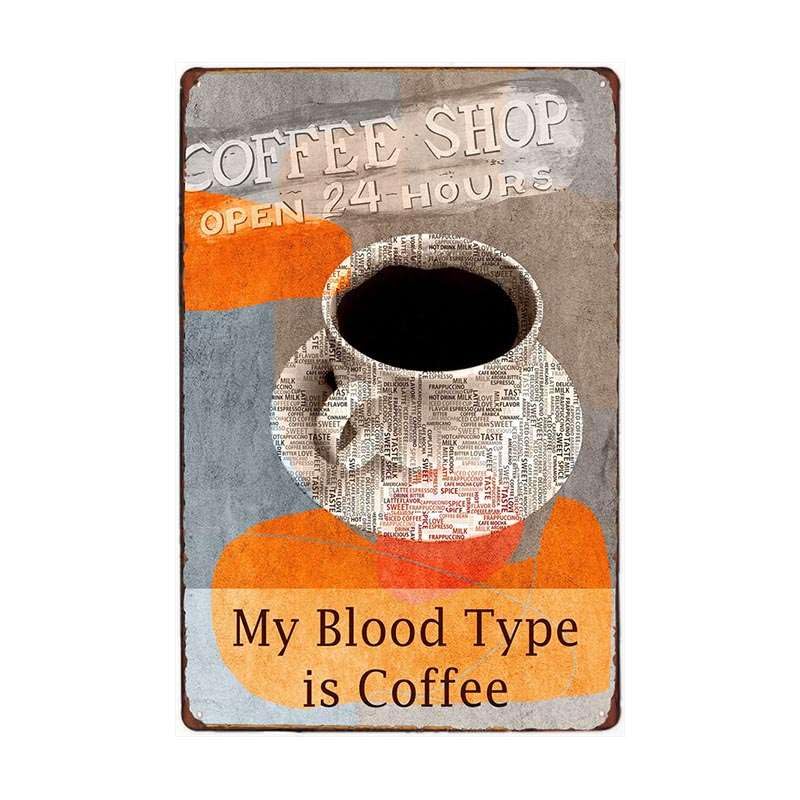 Juego de 4 placas de metal retro vintage con diseño de café