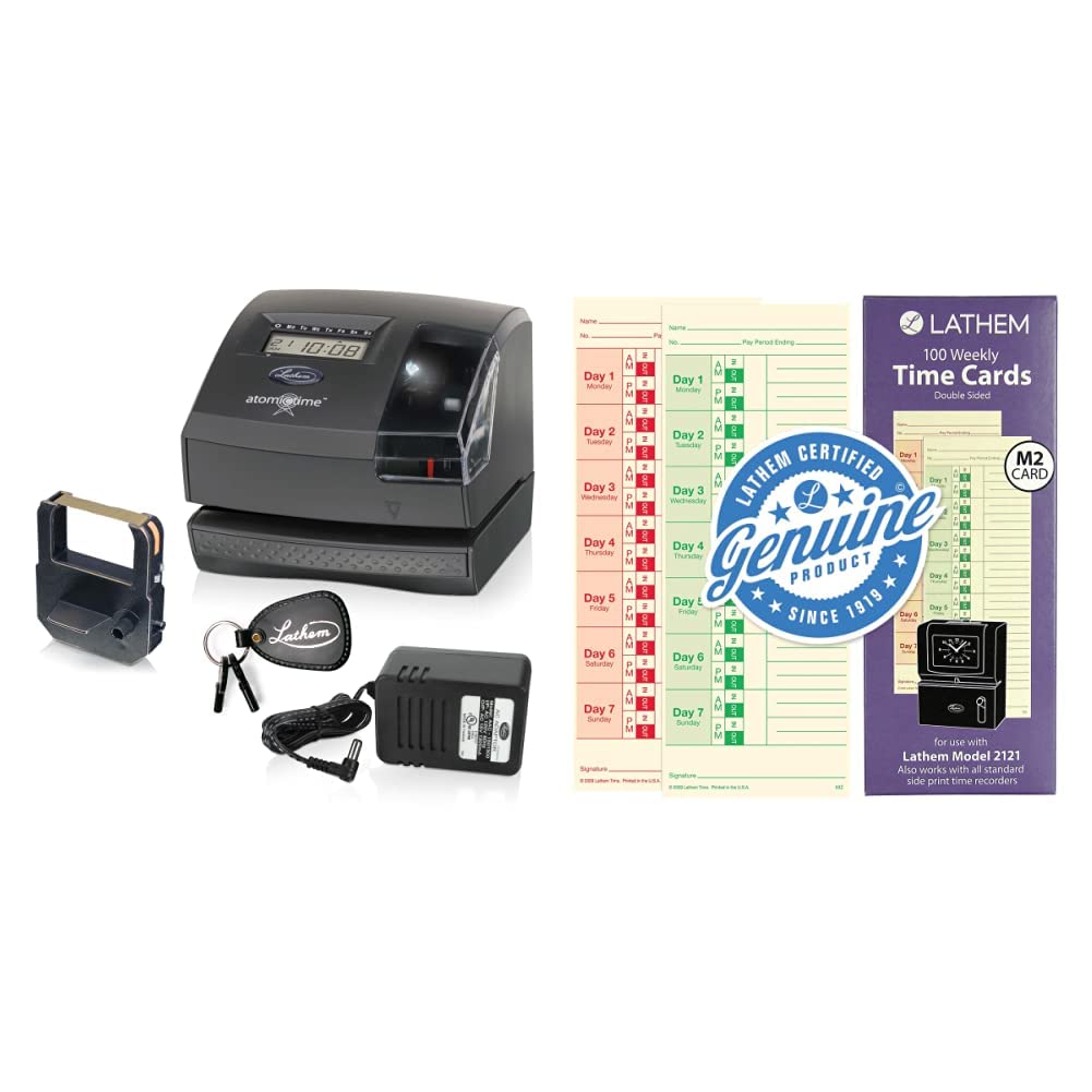 LathemAtomic TimeTM Clock (1600E) and Time Cards Bundle