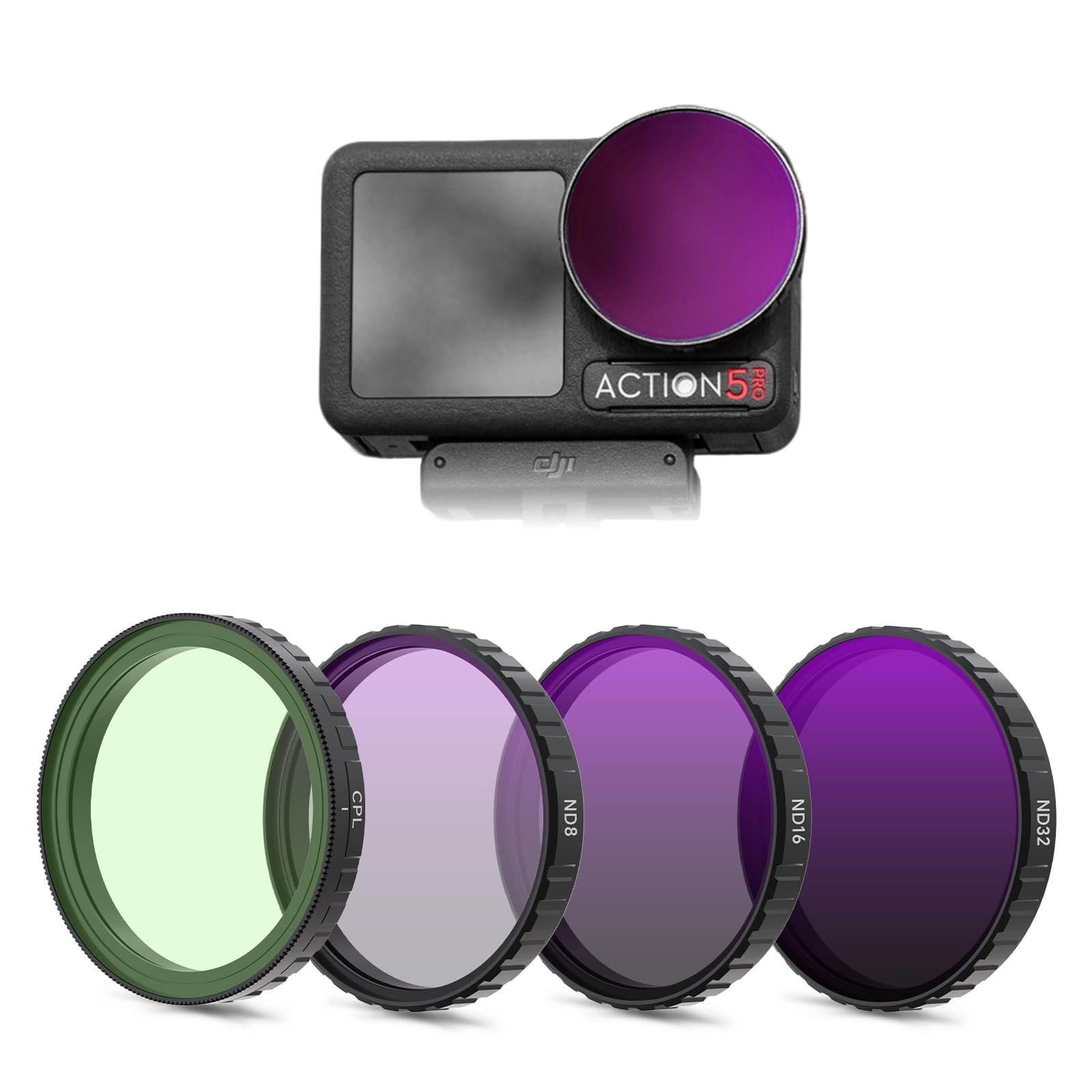 YINGSHIJIANG Pro ND/CPL Filter Kit for Osmo Action 5 Pro/Osmo Action 6 - ND8, ND16, ND32 & CPL Multi-Coated Lens Filters, DJI Osmo Action 6