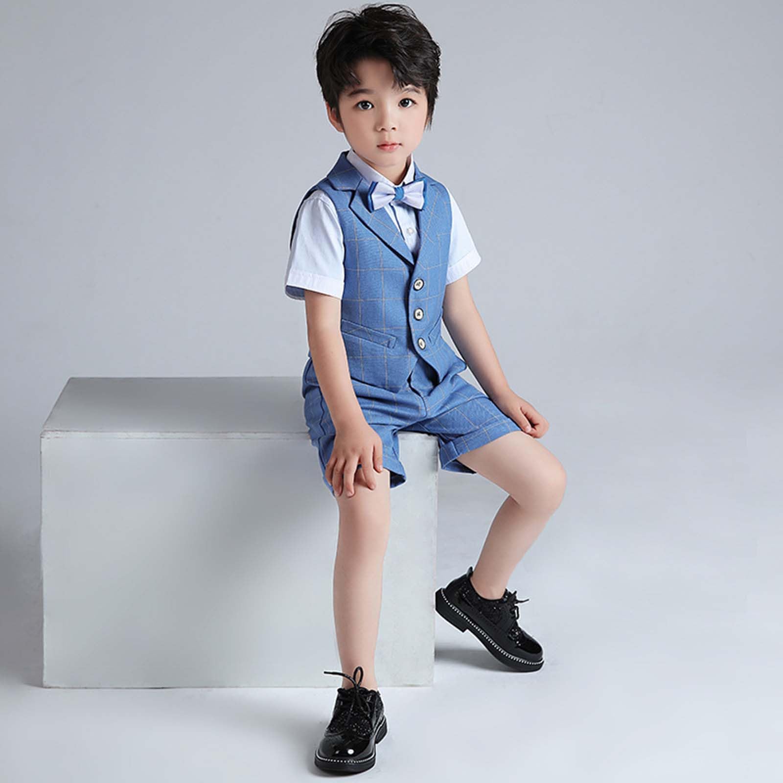Generico Completo Bambino 4 Pezzi con Gilet e Camicia a Maniche Corte, Abito Formale per Occasioni Speciali, Battesimi e Feste, Vestito Elegante per Bambini Piccoli