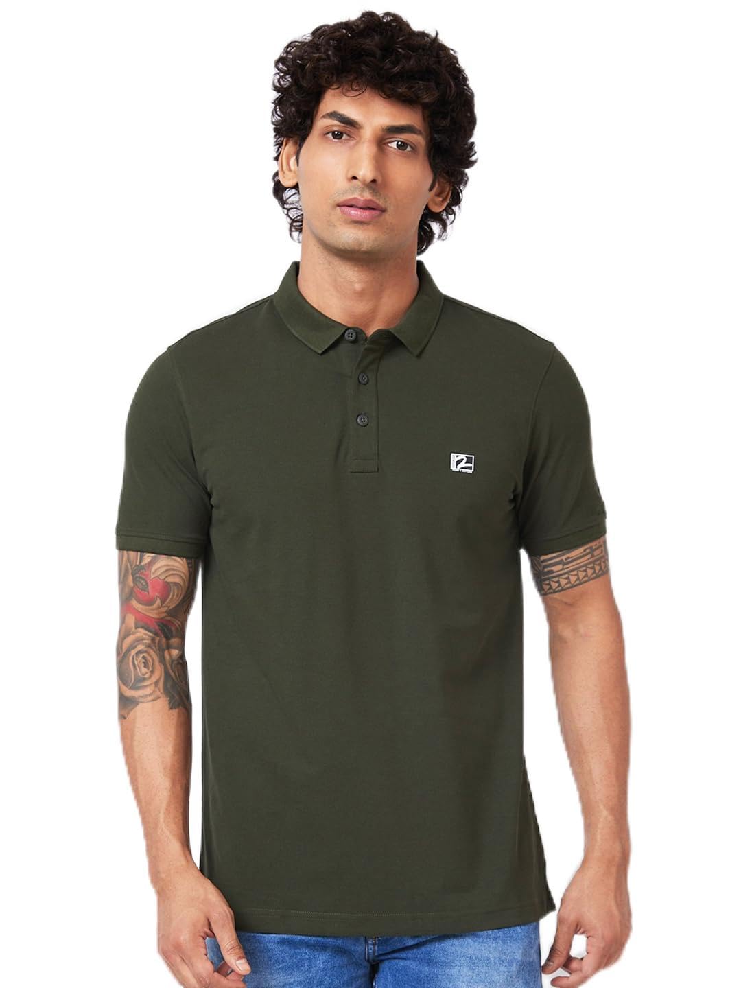 Spykar Men's Slim Fit Polo Neck Half Sleeve Solid Casual T-Shirt in neutral