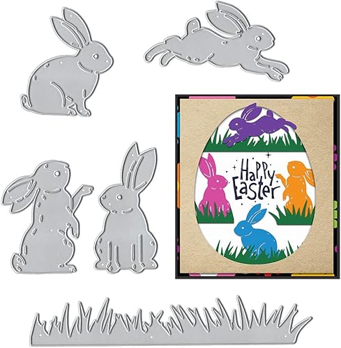 Troqueles de corte de metal de conejito para hacer tarjetas y decoraciones de álbumes de fotos, lindos conejos, troqueles de hierba, plantillas de