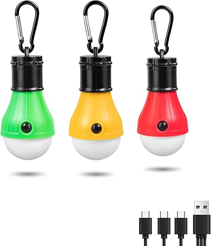 Jarxin Linterna LED de campamento recargable por USB, luces de tienda de campaña al aire libre para acampar colgando, niños con gancho de clip,