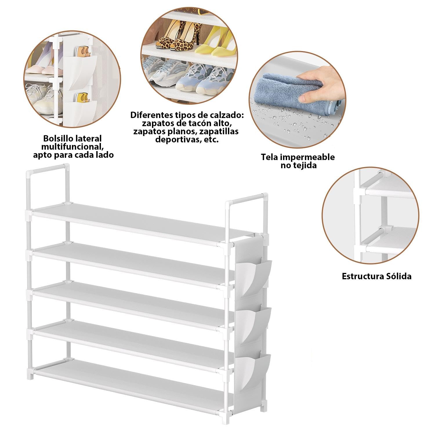 OYREL Zapatero de 5 Niveles, Organizador de Zapatos, 20 – 25 Pares, Zapatero para Armario, Organizador de Entrada, Zapatero, Ahorro de Espacio, Zapatero Grande