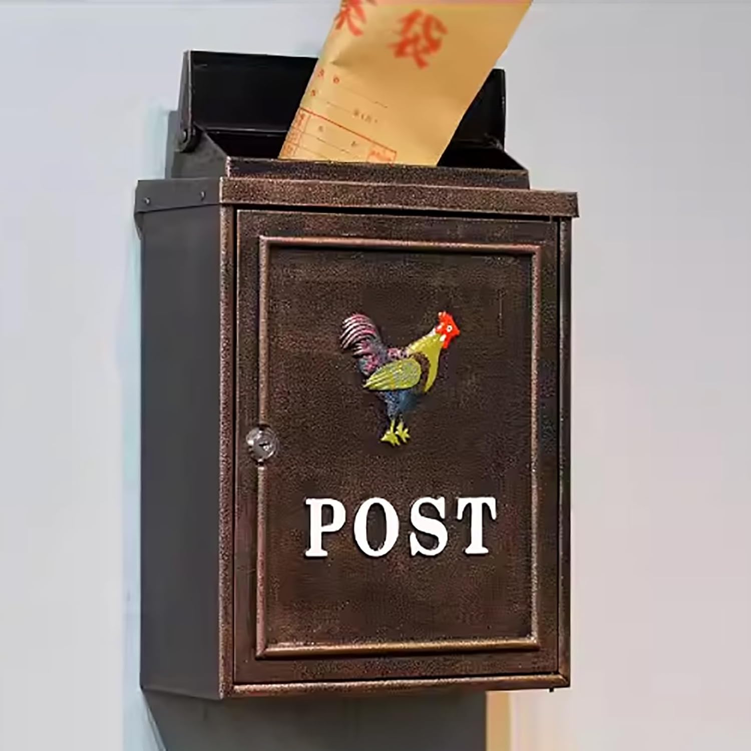 Architectural Mailboxes, Rust Proof Metal Post Box with Lock, Easy to Install Wall Mount, Medium Curbside Mailbox for Residential Delivery(Gold Rose)