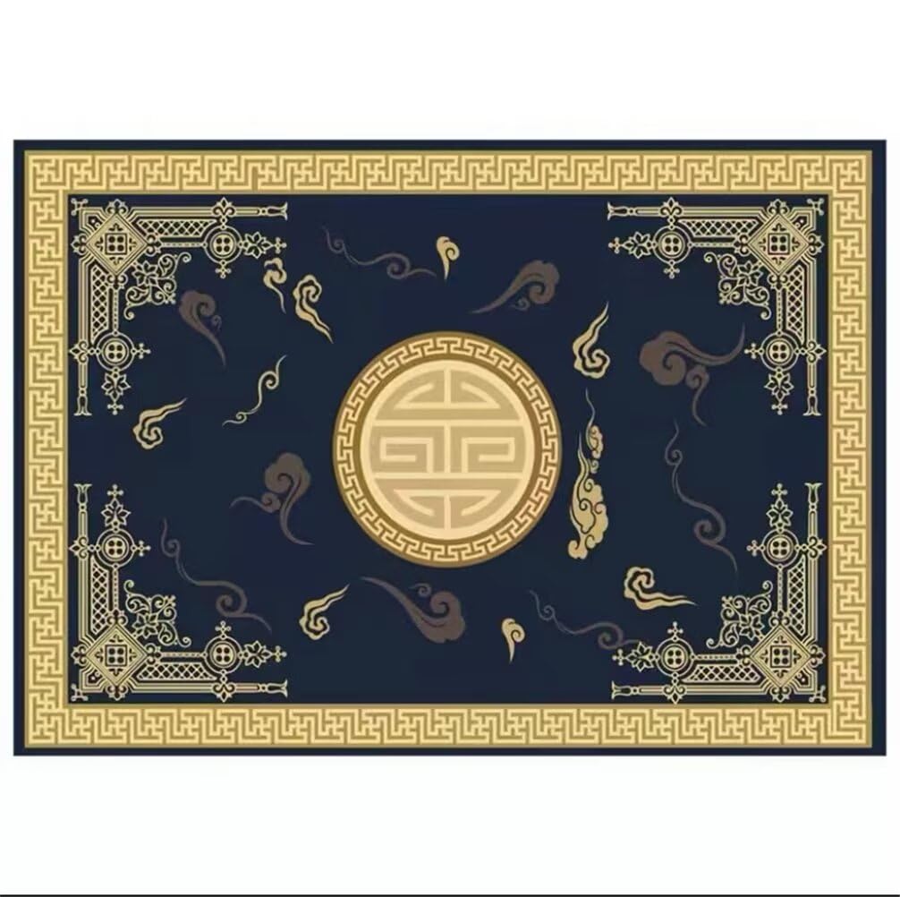 Tapis couloir long bleu a motif imprime oriental jaune pour sol de chambre