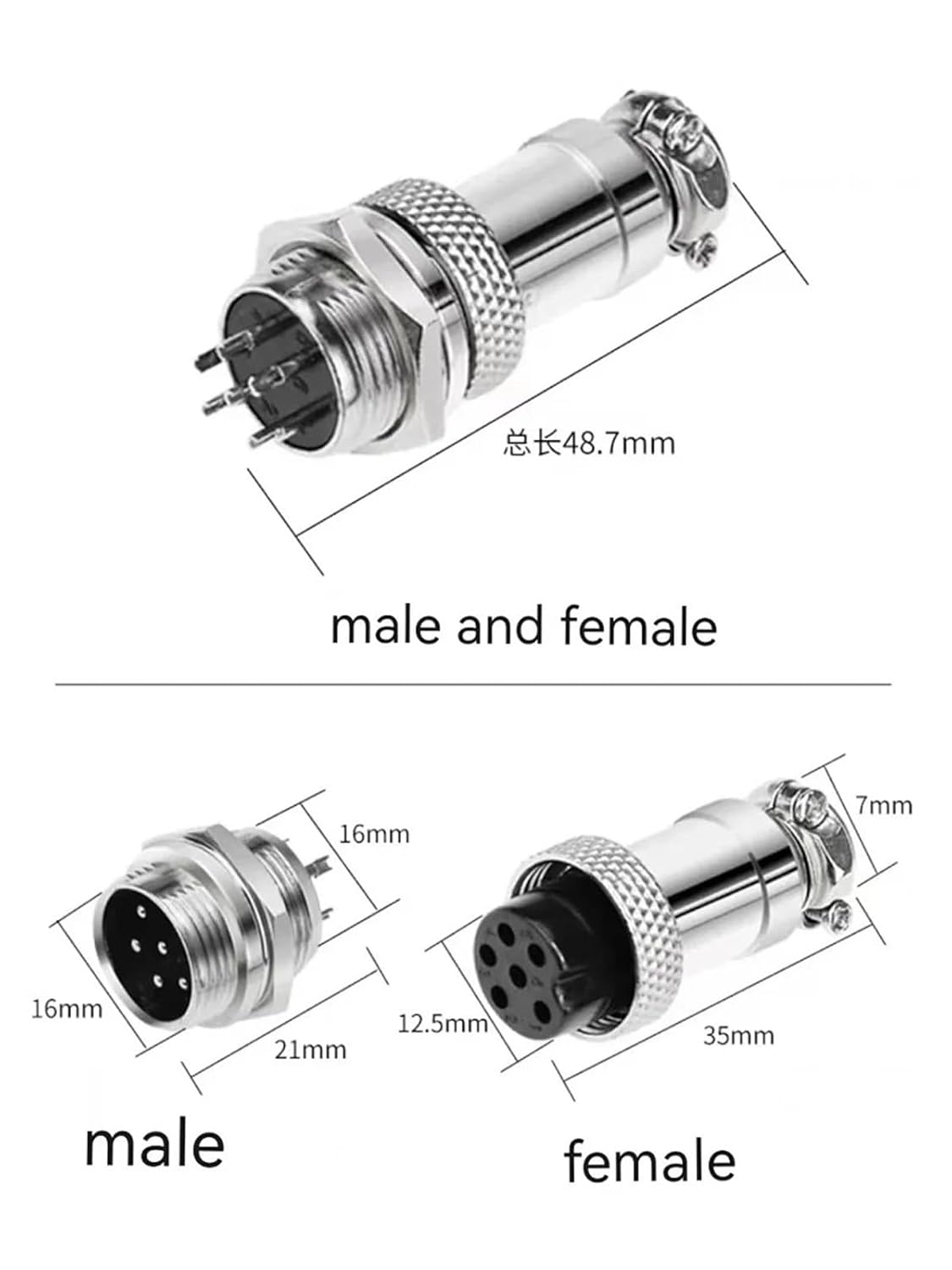 5Pcs Female and Male of Aviation Connector Diameter 16mm 2/3/4/5/6/7/8/9 Pins GX16 Socket(3 pins Connector)