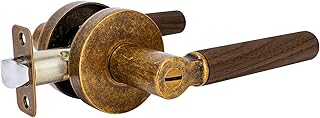 Walnut Wood Privacy Door Lever - Reversible Keyless Locksets Door Handles for Interior Bedrooms & Bathrooms, Zinc Alloy Base (Aged Brass, Privacy)