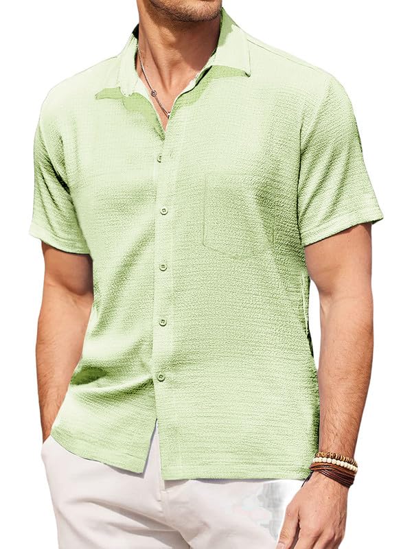 Image of Pinkmint Men's Popcorn Shirt Comfortable Short Sleeve Shirt's Casual Textured Shirt (Pack of 1) Pink
