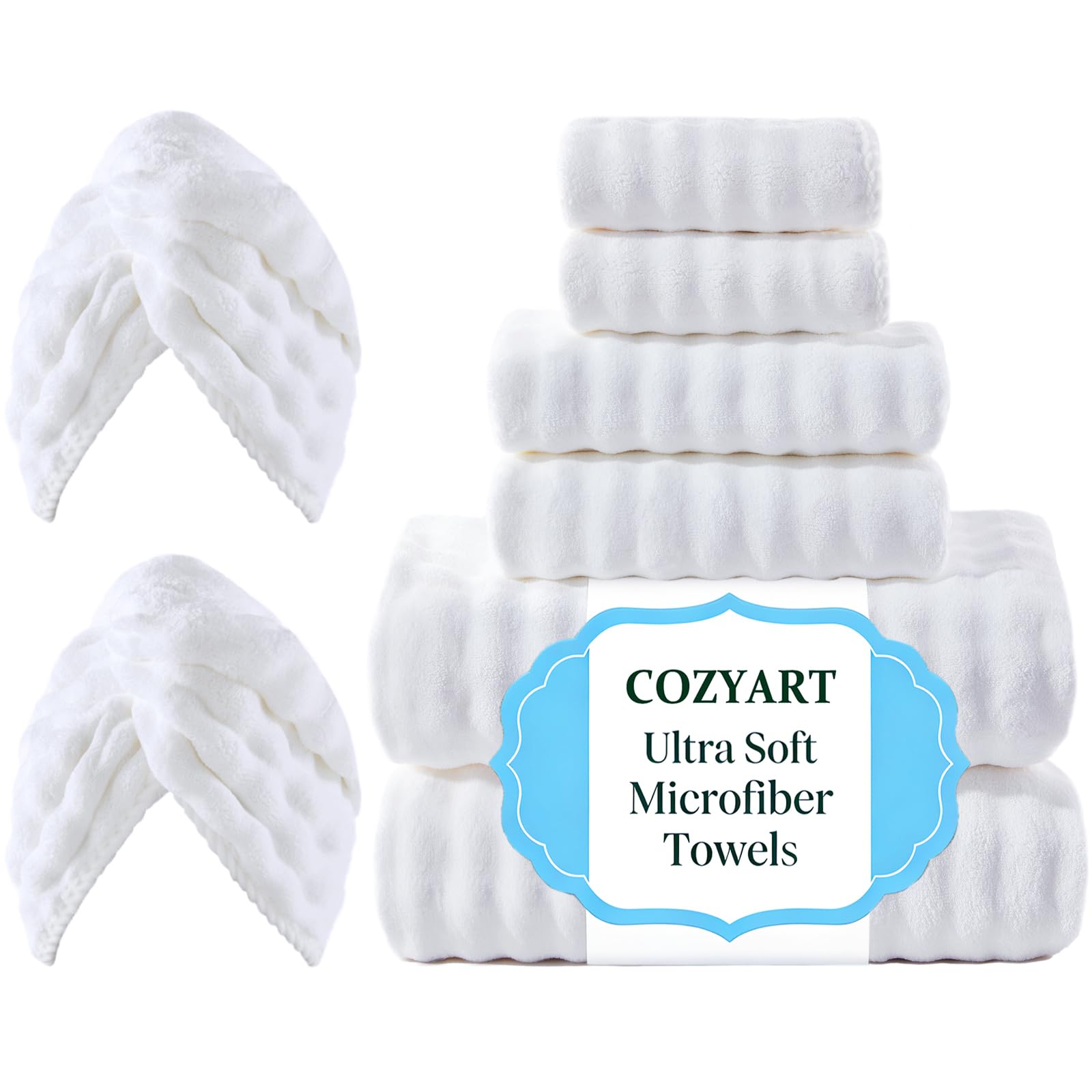 COZYART Lint Free Towel Sets 8 Pcs White
