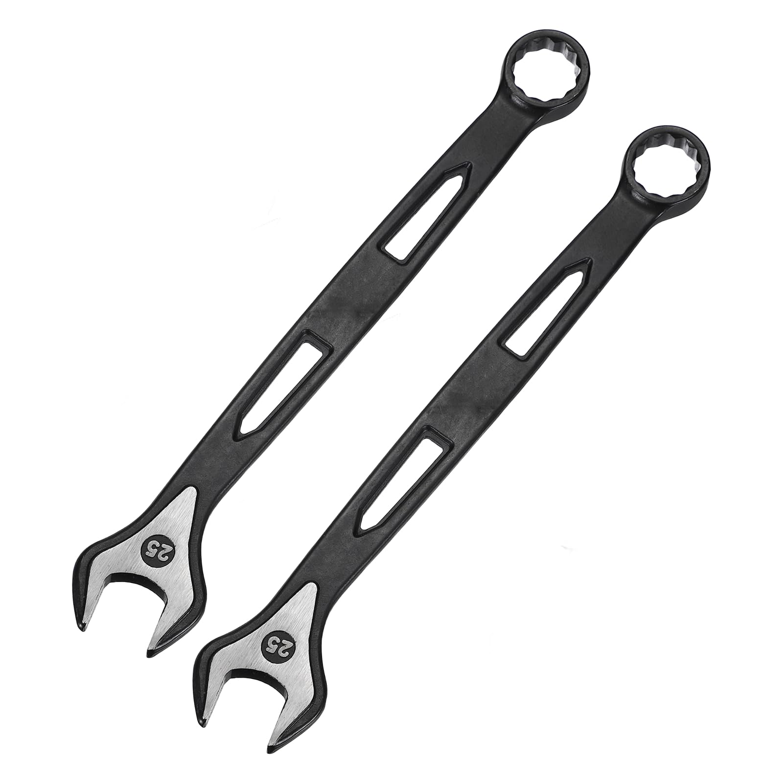sourcing map 2pcs Combination Wrench 25mm Metric Extra Long 12-Point Box and Open End Carbon Steel Double Ended Industrial Grade Spanner for Automotive Furniture Machinery DIY Repair, Black
