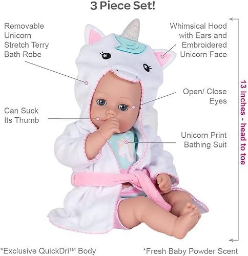 Miniatura 4 de Adora Baby Bath Toy Unicornio muñeca de baño de 13 pulgadas con cuerpo QuickDri