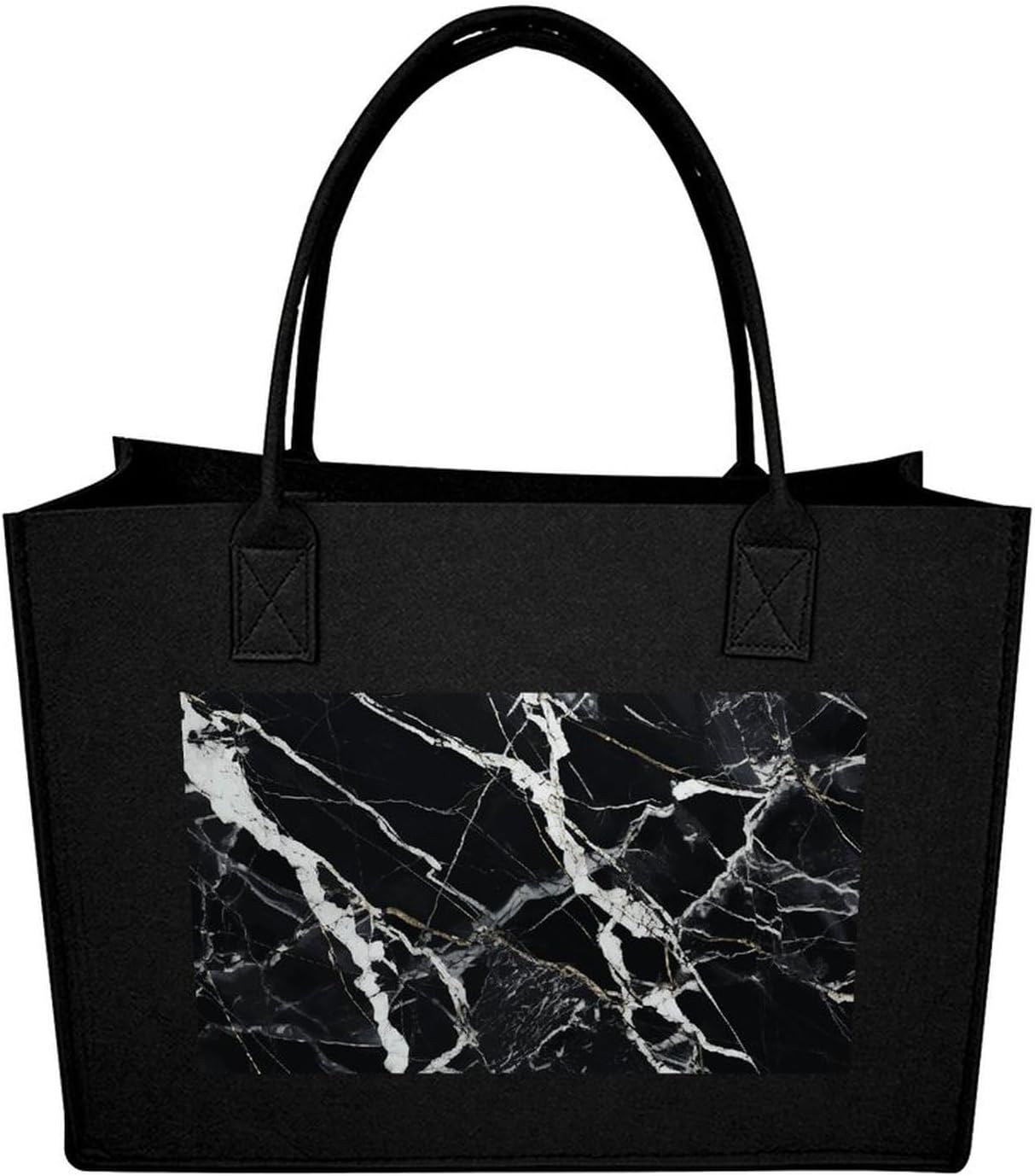 Black And White Marble Tote Bag for Unisex, Large Felt Shopping Bag with Handles, Handbag, Reusable Gift Bag