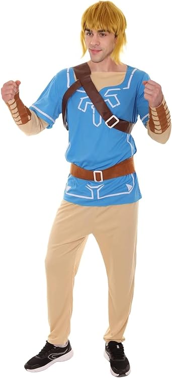 Mens Adventure Gaming Costume in Wild Blue | Adult Amine Cosplay Costumes for Men | Ideal Halloween Costume