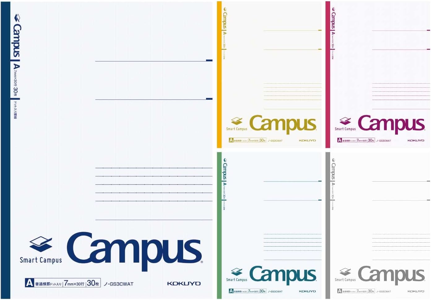 Composition Notebooks, 5 Pack Smart Campus Semi-B5 Comp Book with Dot A 7mm Ruled, 30 Sheets, School Lined Notebook in White, Journal Notebook for Women Work Study Note Taking (NO-GS3CWATX5)