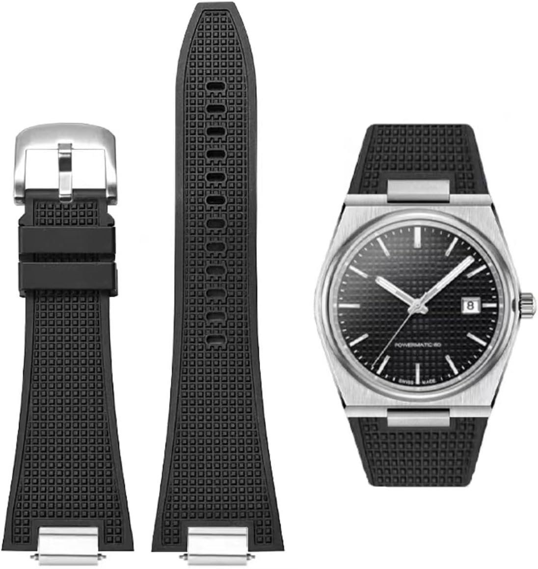 Watch Bands Bracelet for Tissot PRX Watch Series, Soft Rubber Strap for Tissot PRX Powermatic 80mm Quick Release with Metal Adapter Men's Tissot PRX Series Watches T137.407/410