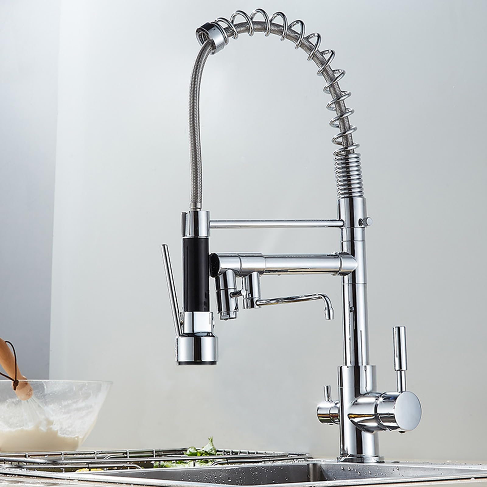 3 Way Kitchen Tap Pull Out Chrome Plated Taps Flexible Swivel Purified Water Brass-Chrome