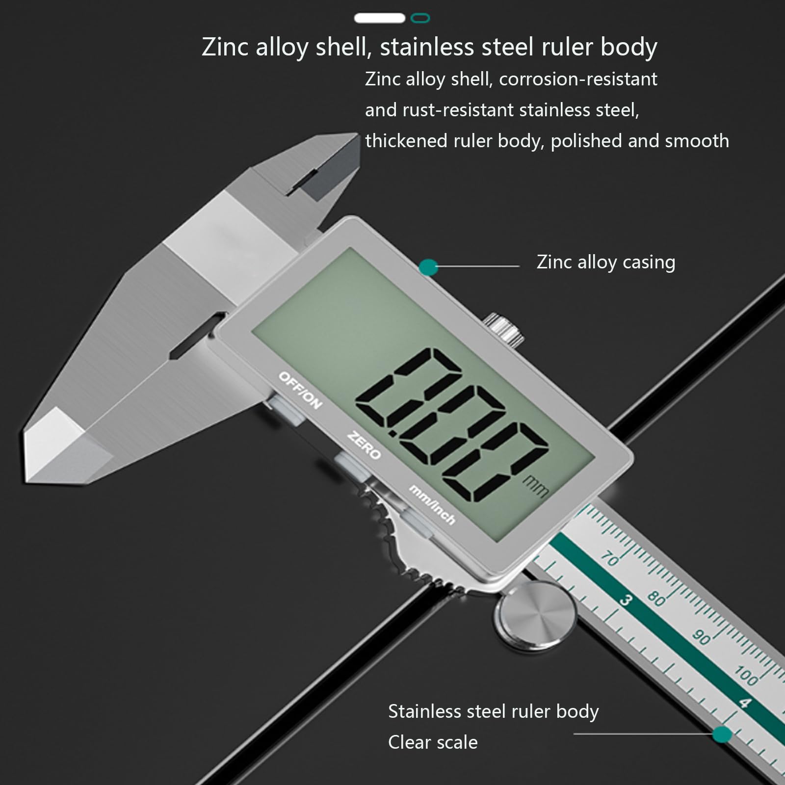 Calibre Digital, Pie De Rey Profesional Acero Inoxidable Con Pantalla LCD Grande,Conversión De Pulgadas/Milímetro Y Interruptor De Alimentación Automático,150mm