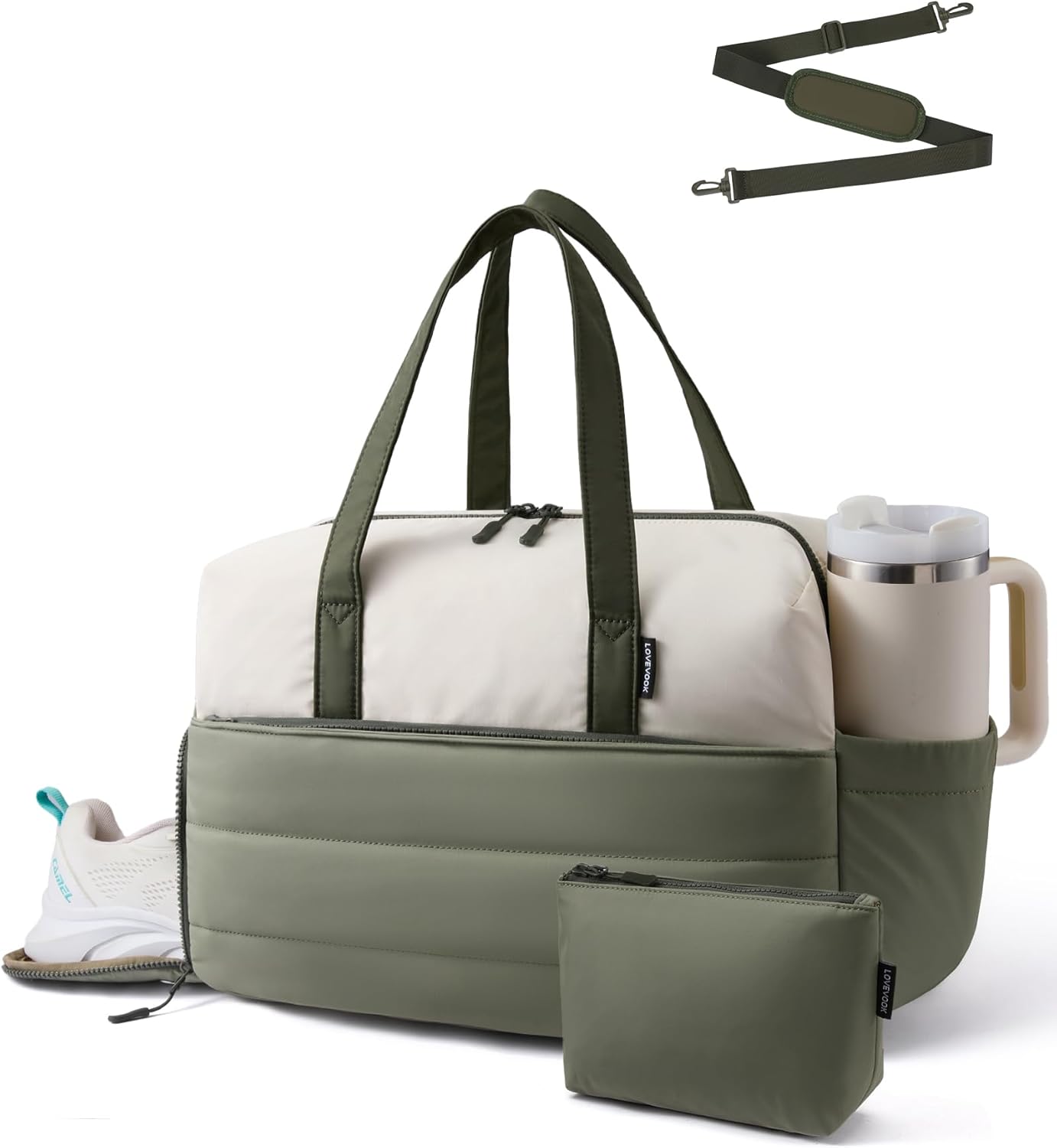 LOVEVOOK Small Gym Bag for Women with Large Tumbler Holder Pocket, Carry on Weekender Travel Duffel Bag with Shoe Compartment, Overnight Mini Personal Bag with pouch for Workout Sport Dance Yoga