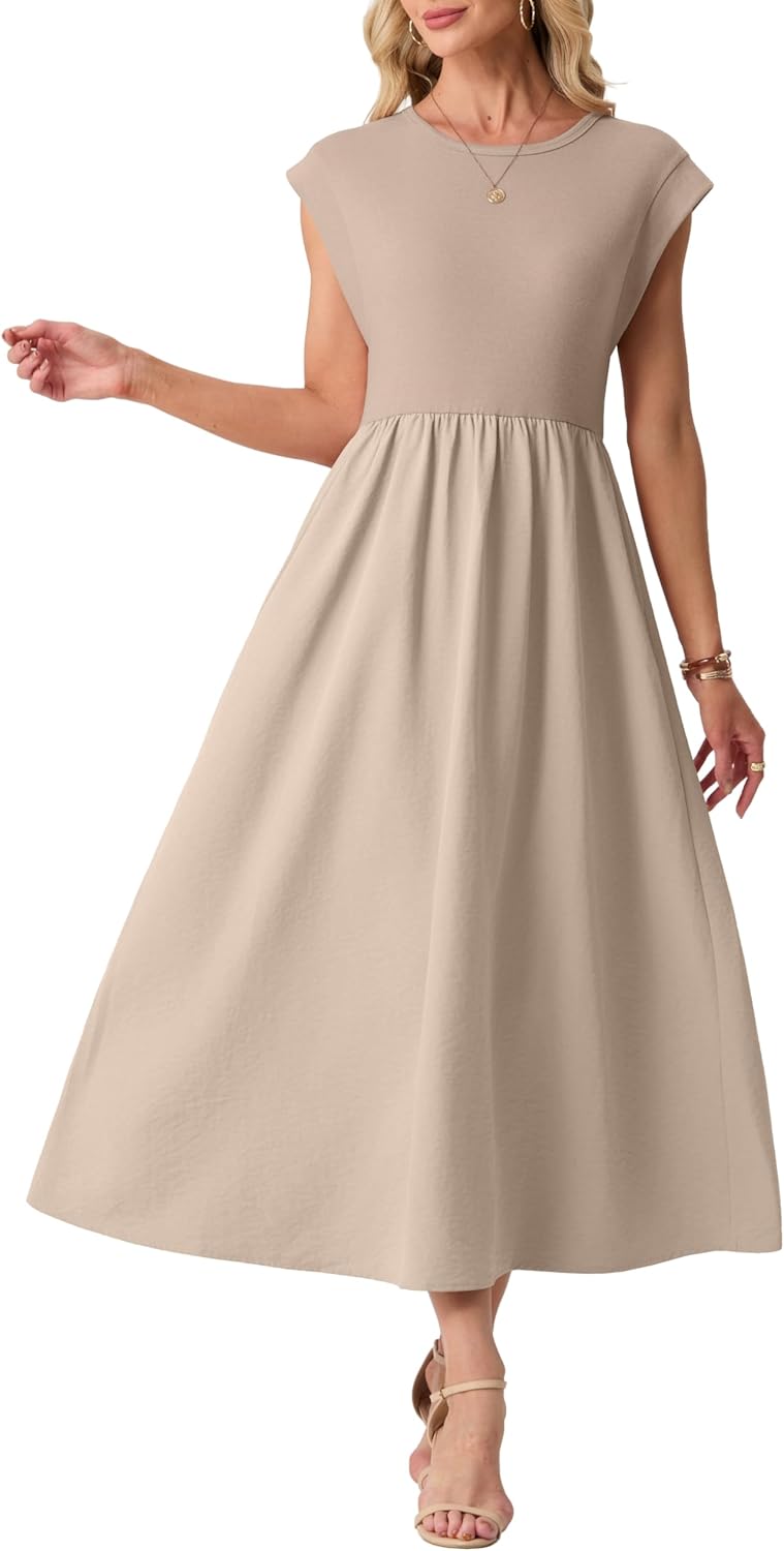 GRECERELLE Women's 2026 Spring & Summer Cap Sleeve Vacation Casual A Line Maxi Dresses with Pockets - Image 3