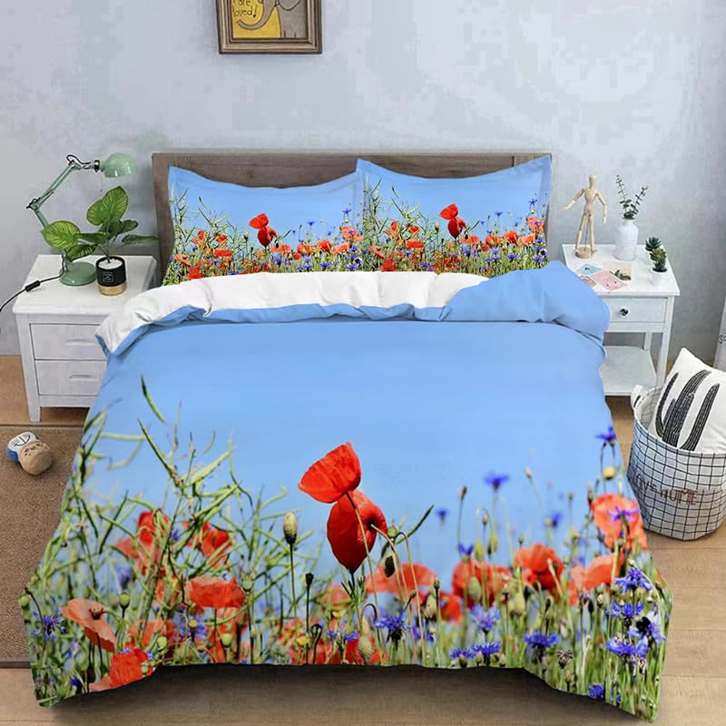 Housse de couette 90x190 bleu coquelicot pour transformer la chambre d'enfant