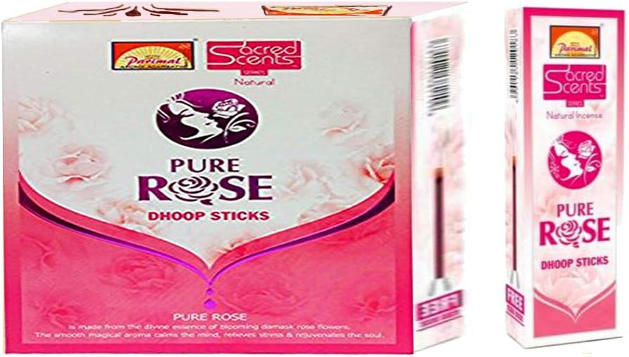 Parimal Sacred Scents Natural Pure Rose Dhoop Sticks Box | 6 Packs of 50 Grams in a Box | Export Quality.