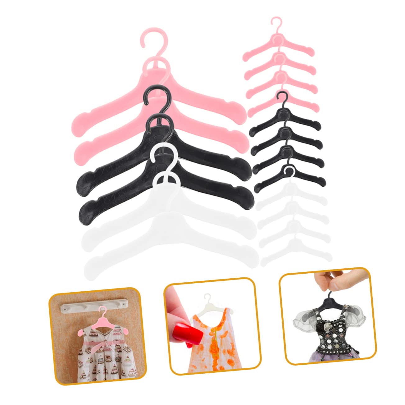 CIYODO 60Pcs Doll Clothes Hangers Ornaments for Organizing Doll Outfits Includes and Hangers Each for Doll Clothes Storage and Playtime