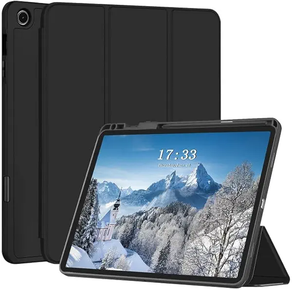 سعر ومواصفات حافظة لجهاز سامسونج جالكسي تاب A9+ 11 بوصة 2023 الموديل: SM-X210 - X216 - X218 غطاء حامل ثلاثي الطيات من البولي يوريثين الحراري الناعم مع قلم خاصية التنبيه - النوم التلقائي اسود (B0CMTRYLD5) على Amazon EG