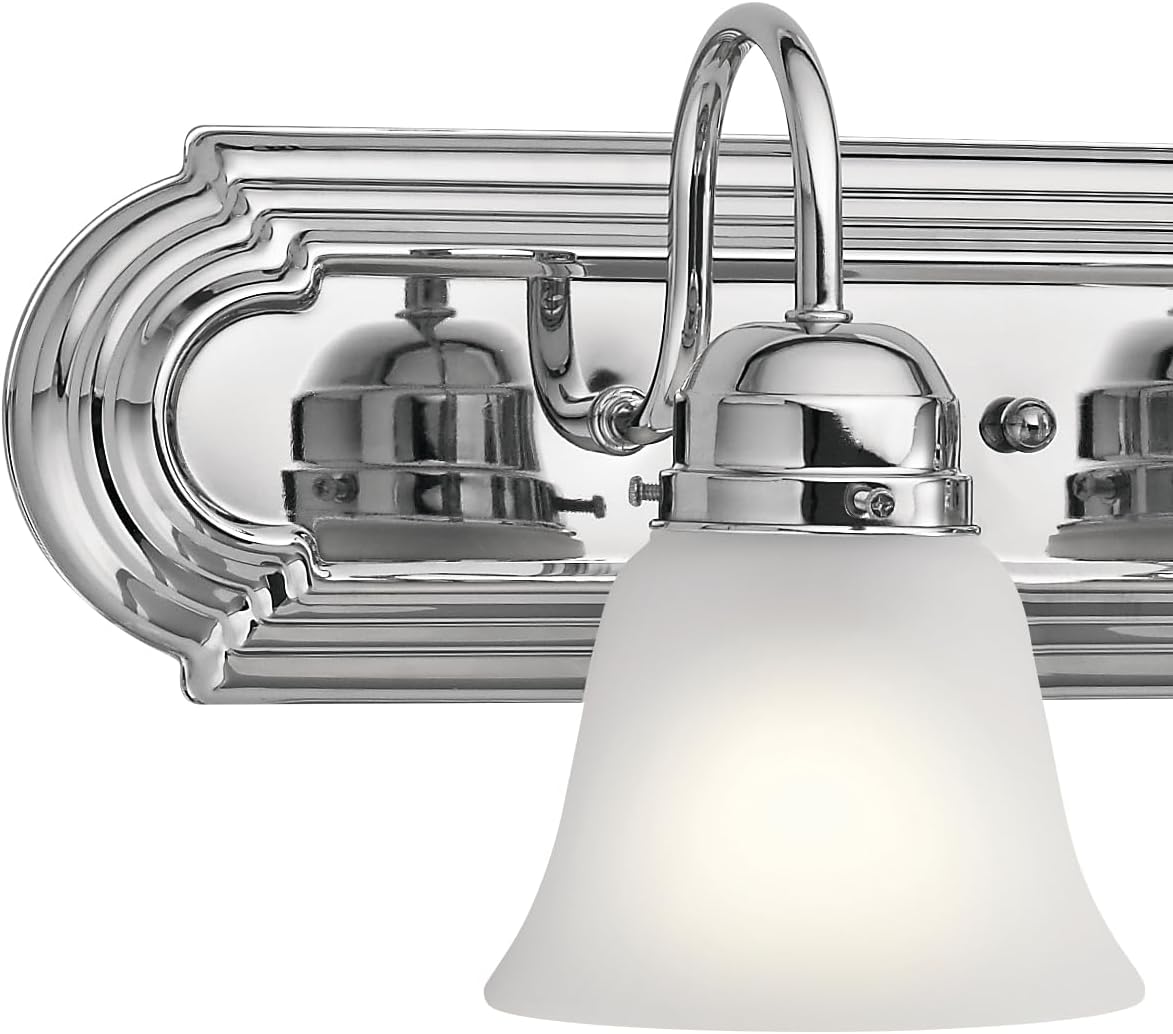 Kichler 24" 3-Light Vanity Bath Light in Chrome, Modern Bathroom Light with Clear Satin Etched Glass, (24" W x 8" H), 5337CHS