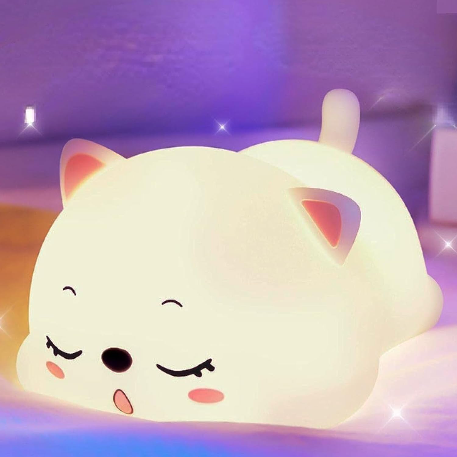 MILONI USA Night Lamp Cat Touch Silicone Lamp, 7 Colour Changing Light for Kids Bedroom LED, Multicolour