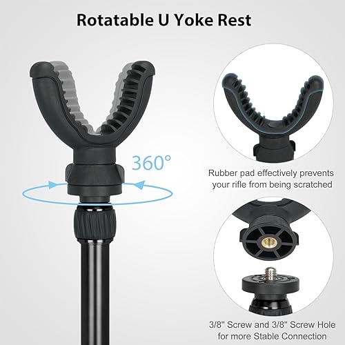 Miniatura 3 de Trípode de disparo para caza, yugo en V, con rotación de 360, altura ajustable, de 7 a 69 pulgadas, trípode portátil de aluminio para caza, tiro y