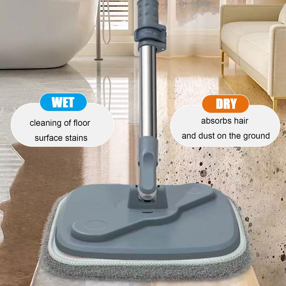 Spin Mop und Eimer-Set, 360-Grad-Drehmopp mit 53-Zoll-Edelstahl-Langstiel für die Bodenreinigung, Vielseitige Mopps mit 5 Mikrofaser-Mopps
