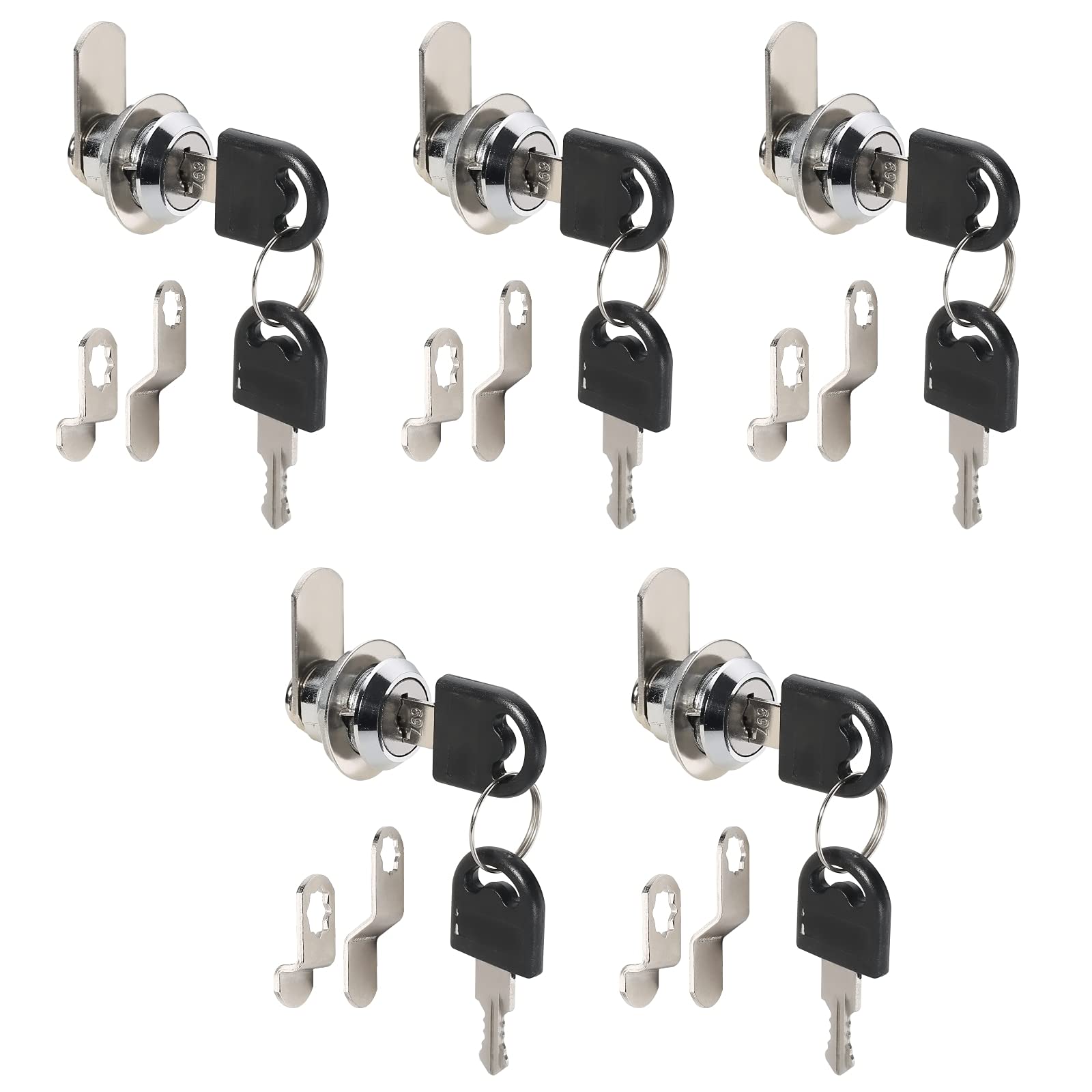 Blokada skrzynki pocztowej, Zestaw zamków Cam Lock do szafek z kluczem, zamek cylindryczny do szuflady, blokada skrzynki pocztowej, stop cynku z chromowanym wykończeniem, 5 sztuk(S 16mm)