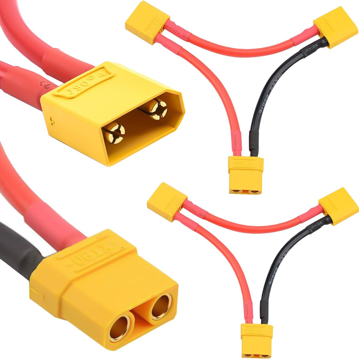 EatPitaya 2pcs XT90 Plug Series Battery Connector 1 Male 2 Females Adapter XT90 Male Female Battery Connector with 10AWG Silicon Cable 100mm Length for RC Battery Helicopter Quadcopter