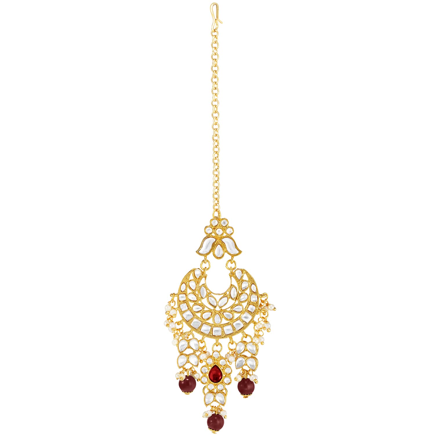 Aheli Set di gioielli Maang Tikka placcati in oro con collana girocollo e orecchini, regalo per donne