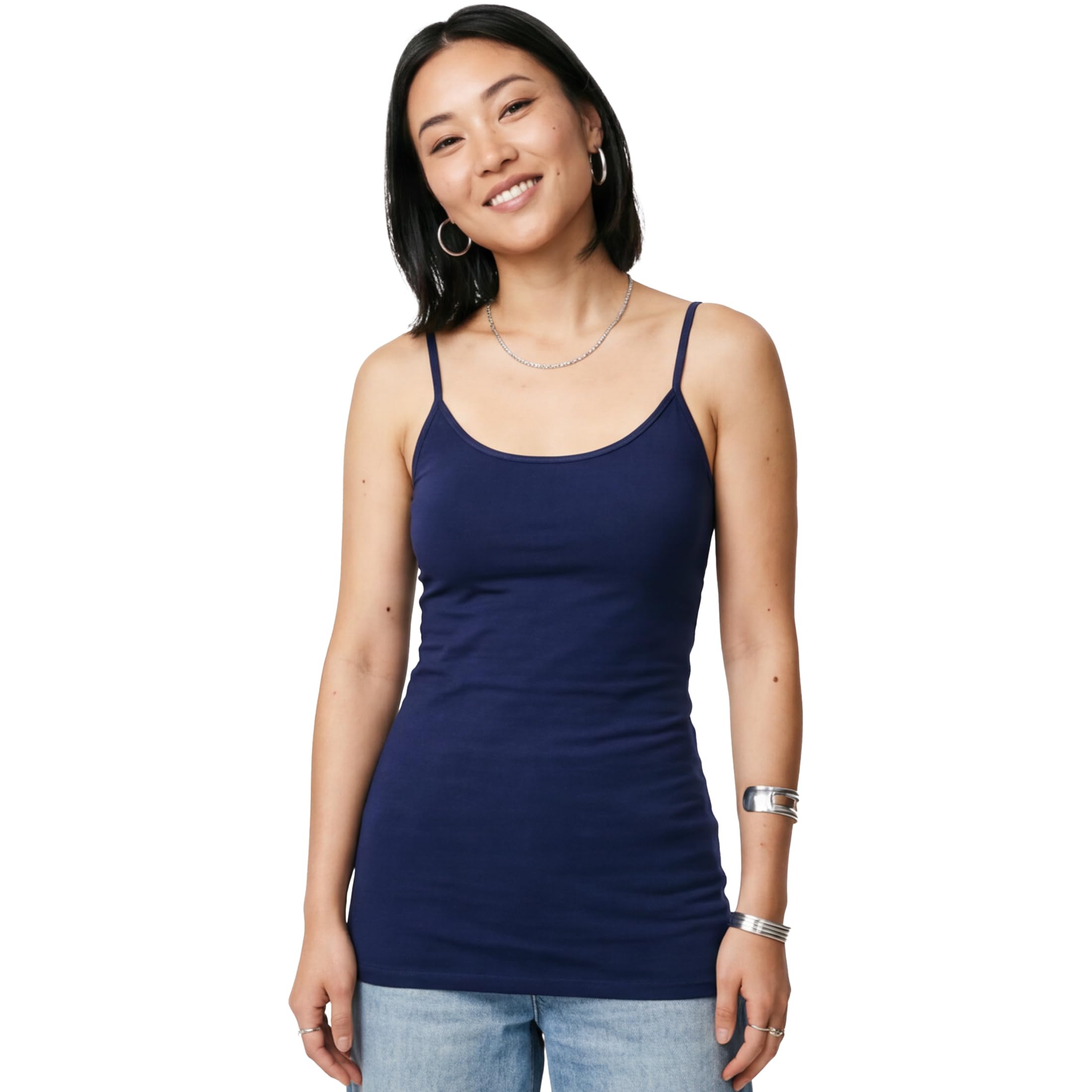 Emmalise Women's Basic Casual Long Camisole Adjustable Strap Cami Layering Top