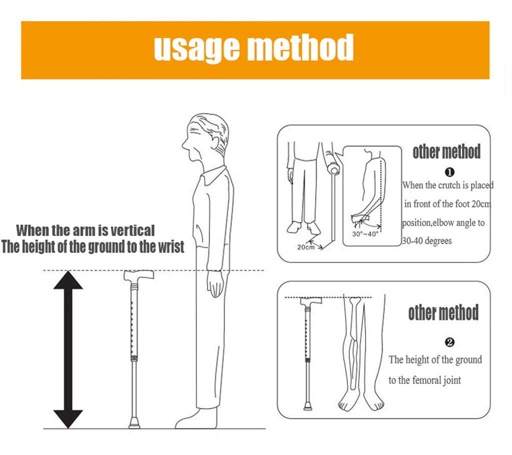 Soporte para bastón para Caminar Muleta para bastón para Anciano Anciano Telescópico Estable Antideslizante Ligero Altura Ajustable Bastones Plateados para Hombres o Mujeres Práctico Present