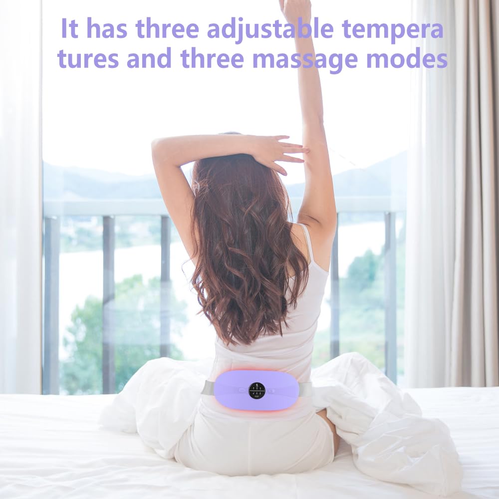 Ceinture chauffante regle douloureuse Ceinture Menstruelle Chauffante Coussin Chauffant Menstruel Avec 3 Niveaux de Chaleur et 3 Modes de Massage (Violet)